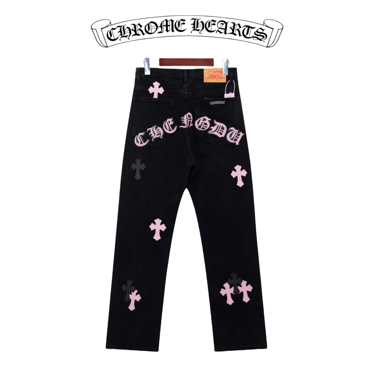 P280 Style number: D207 Chrome Hearts Chrome Hearts jeans Color: Black with pink Size: S M L XL Corresponding sizes 28 30 32 34 Detailed sizes can be found in Figure 9